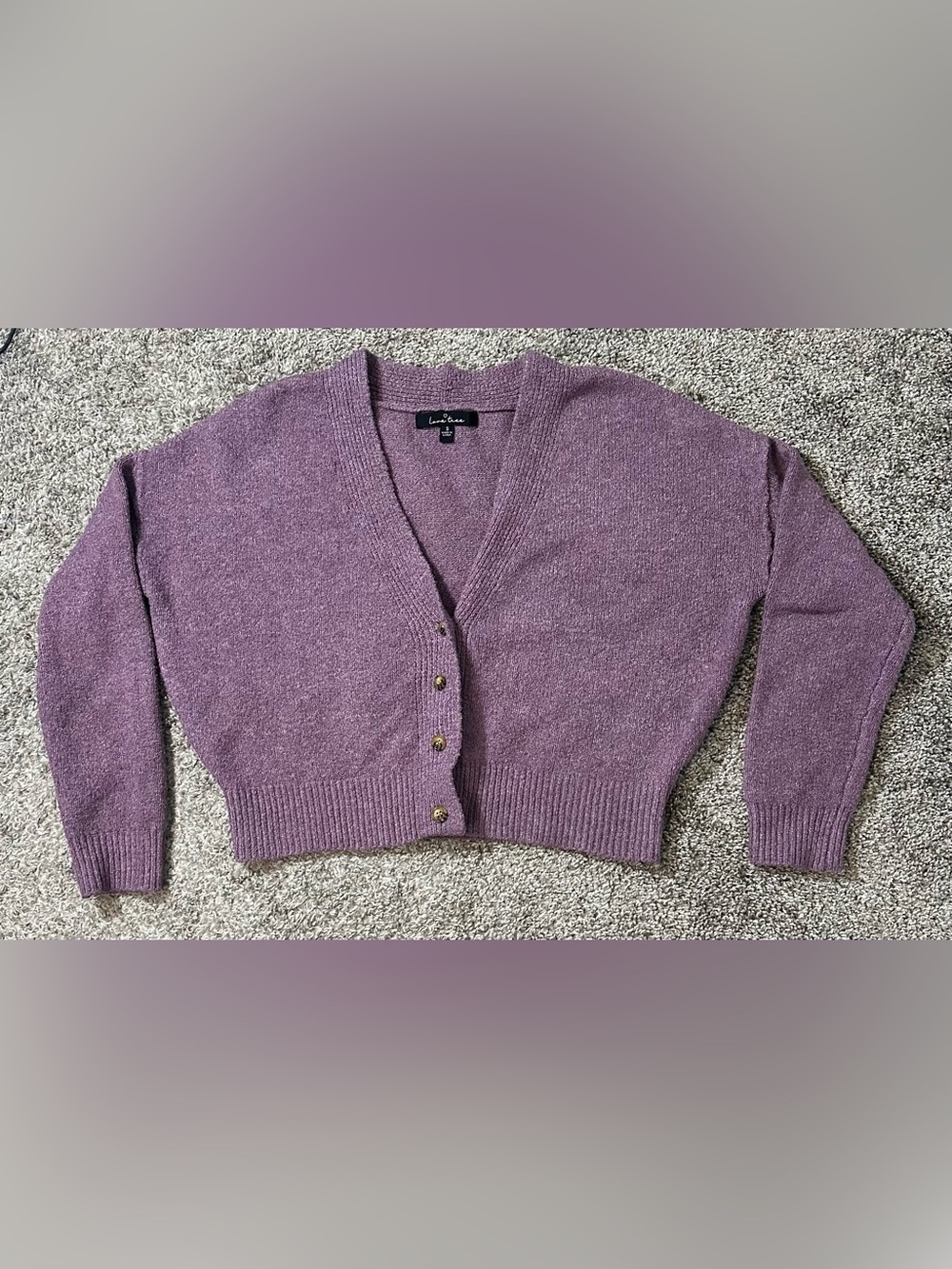 Love Tree Purple Button Down Crop Cardigan Sweater Size Small